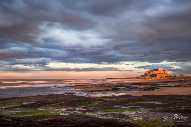 Storm clouds gather over Bamburgh Castle, Northumberland